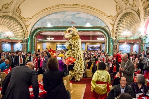 A Chinese Lion Towers Over Our Banquet Celebration